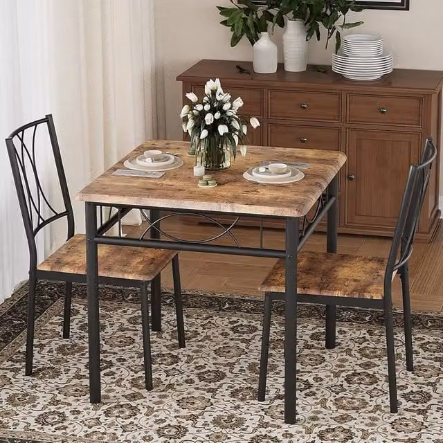 London Boutique 3-Piece Rectangular Dining Table Set with 2 High Back Chairs in Brown