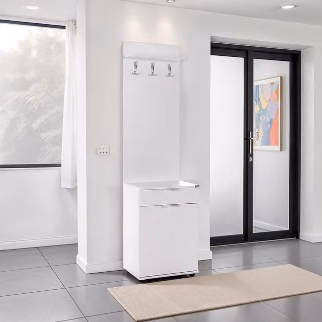 FWStyle White Modern Hallway Storage Unit with Internal Drawers and Shelves, W/D/H: 36 x 31 x 187 cm