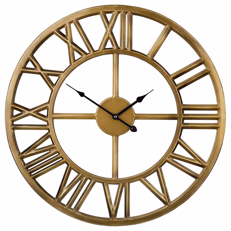 Wyld and Coco Timely Round Analog Wall Clock in Gold and Black with Metal Frame, Diameter: 61 cm