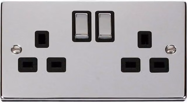 SE Home Polished Chrome 2 Gang 13A DP Ingot Twin Double Switched Plug Socket in Silver – 1