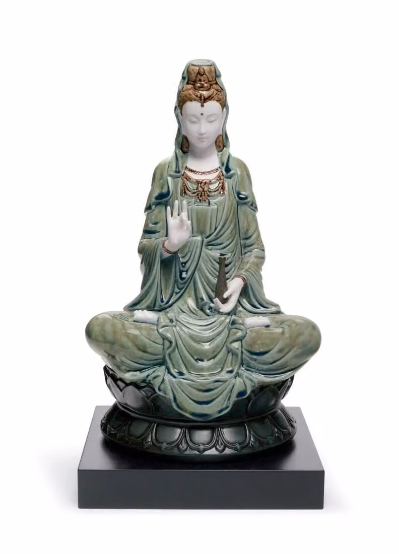 Lladró Kwan Yin Porcelain Figurine in Green