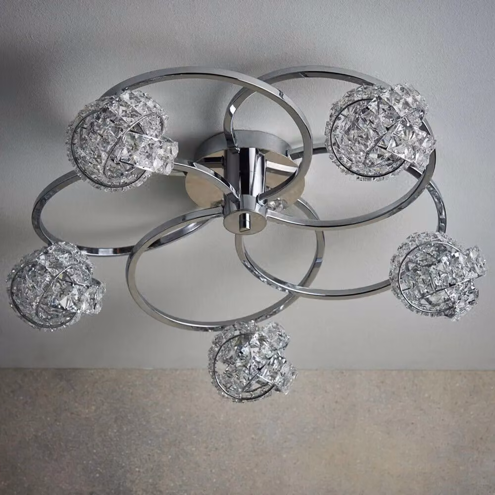 Loops 5 Lamp Semi Flush Ceiling Light in Chrome and Crystal – 2
