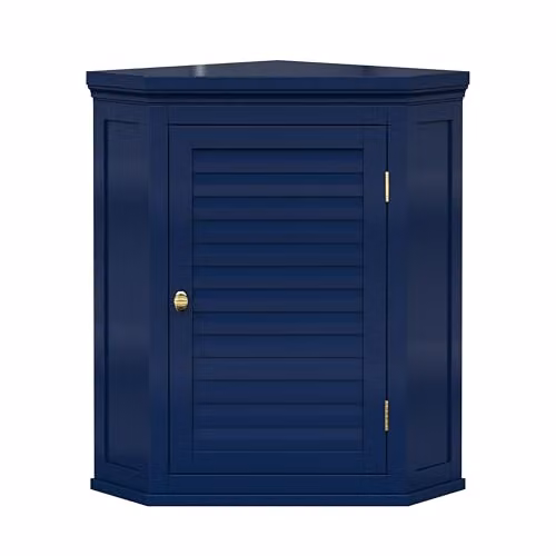 Teamson Home Glancy Wall Mounted Corner Cabinet with Faux Louvered Hinged Doors, Blue, H: 61.0 cm, W: 38.1 cm, D: 38.1 cm – 1