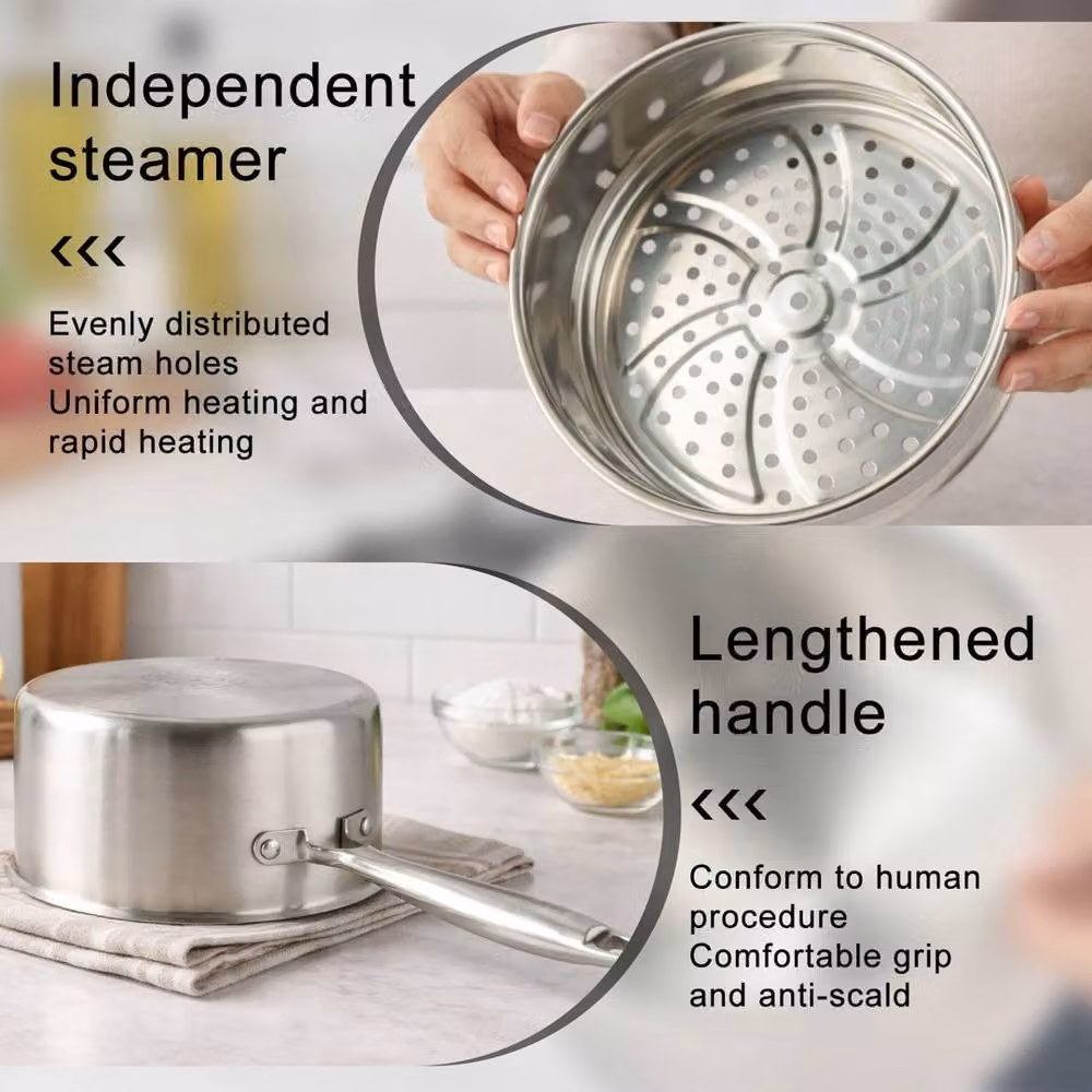 VOGREX Non-Stick Saucepan with Steamer Basket and Lid, Silver – 3