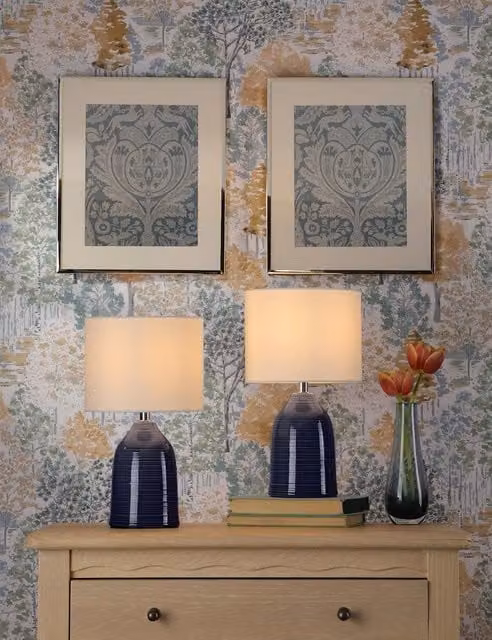 Laura Ashley Penny Blue Ceramic Table Lamp with White Fabric Shade