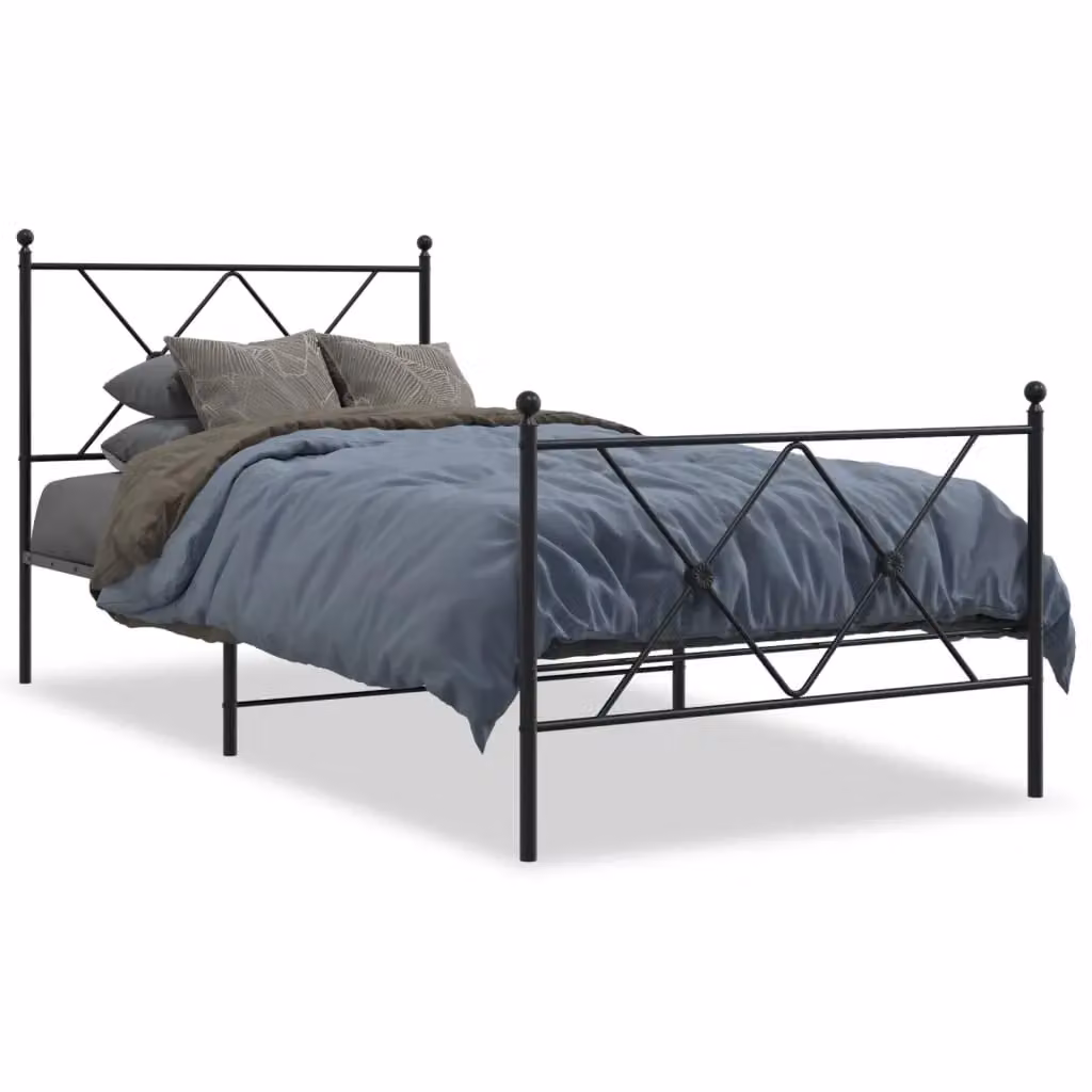 Berkfield Home Metal Bed Frame with Footboard, Black, W/D/H: 90 x 190 cm – 2