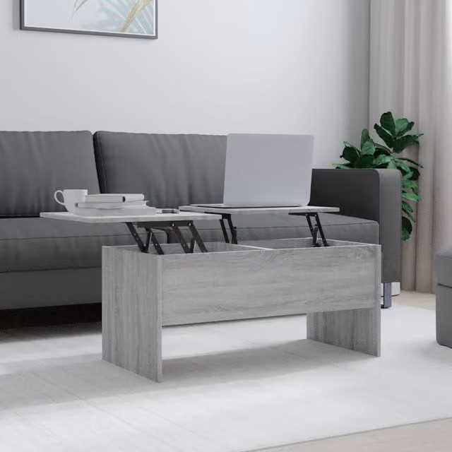Berkfield Home Modern Grey Rectangular Coffee Table with Lift Mechanism, W: 102 cm, D: 50.5 cm, H: 46.5 cm