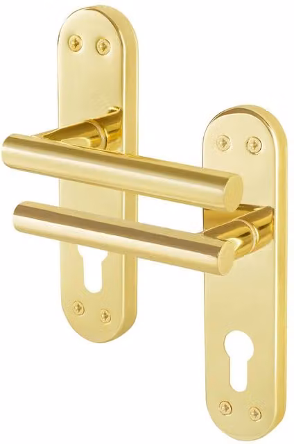 AFIT T-Bar Polished Brass Euro Internal Lock Backplate Handles in Gold, 1 Pair, W/D/H: 15.0 x 15.0 x 1.75 cm