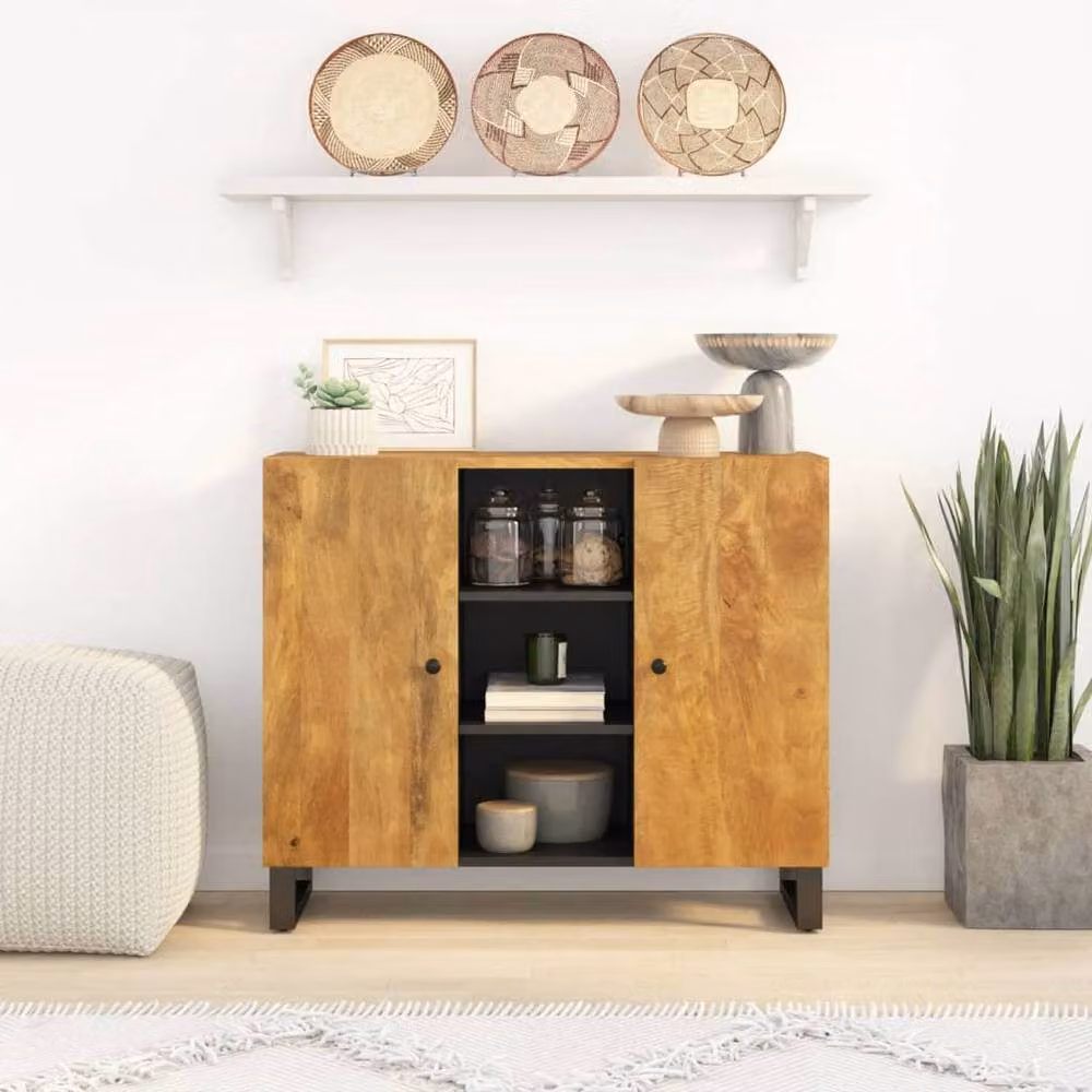 Berkfield Home Industrial Mango Wood Sideboard with 2 Doors, Brown, W/D/H: 90 x 33 x 75 cm – 2