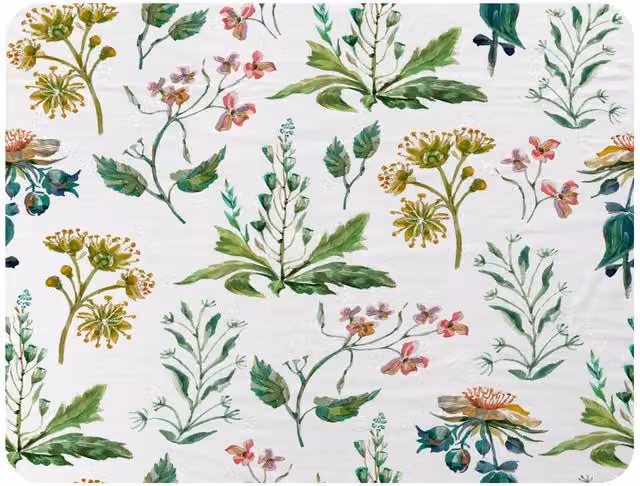 Benjamin Tate Design Watercolour Leaves and Flowers Fleece Blanket in Green and Beige, W/D/H: 120 x 150 cm – 2