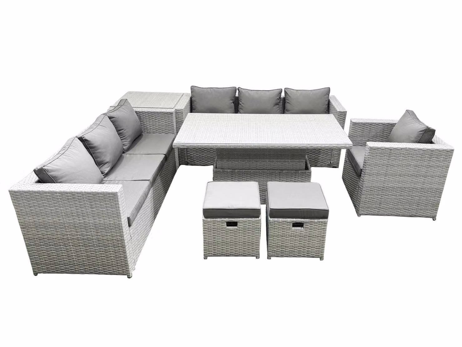 Fimous Height Adjustable Rattan Garden Dining Set with Glass Top in Light Grey – 2