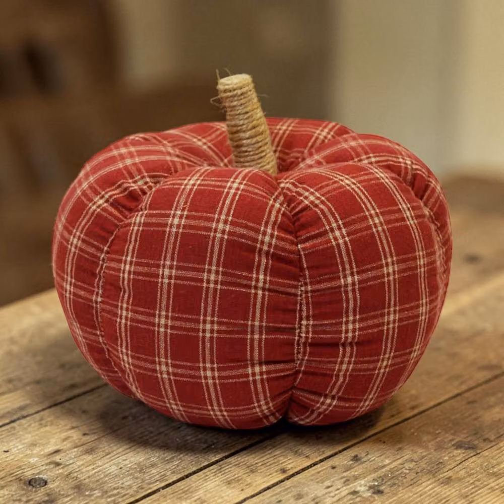 Four Candle Red Checked Fabric Pumpkin Autumn Tabletop Decor, Height: 18 cm – 2