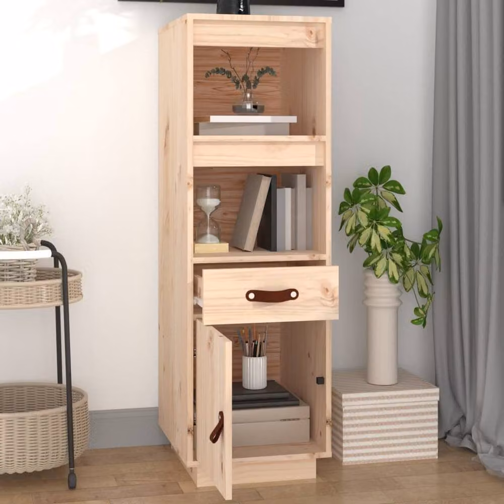 Berkfield Home Rustic Solid Wood Pine Highboard in Beige, W/D/H: 34 x 40 x 108.5 cm – 2