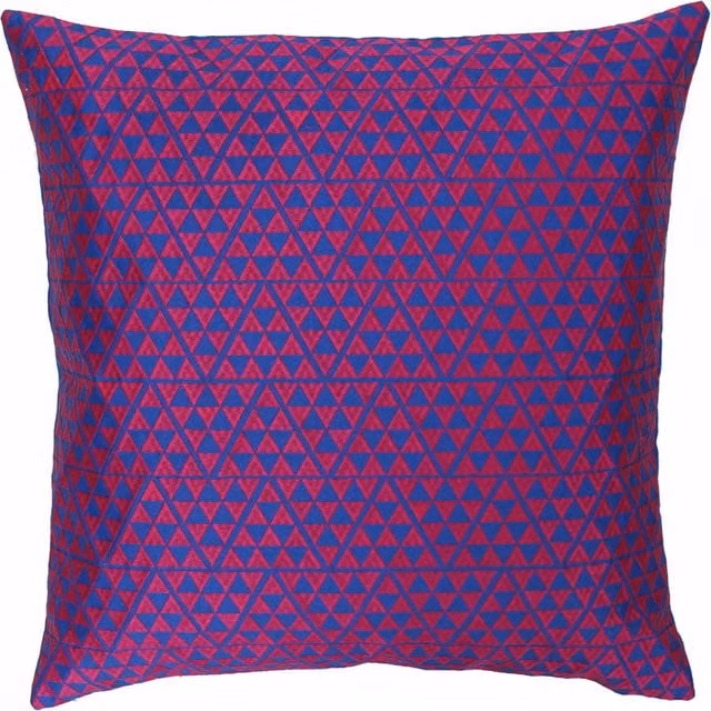 Louvre Geometric Jacquard Cushion in Skydiver-Camellia Red and Blue