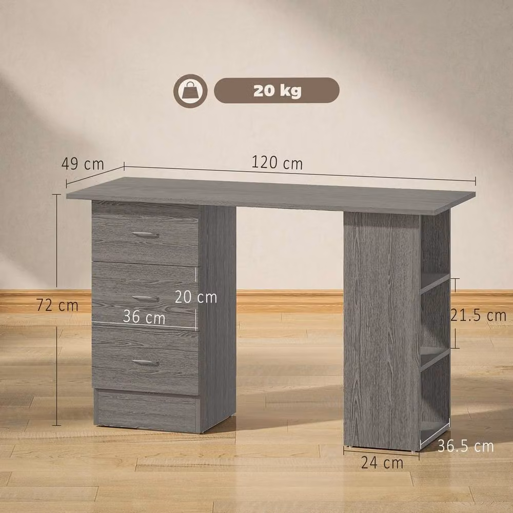 Havendro Modern Computer Desk with 3 Shelf Drawers in Grey, W: 120 cm, D: 49 cm, H: 72 cm – 2