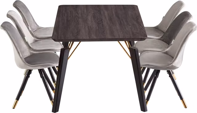 Life Interiors Sofia Cosmo LUX Modern Rectangular Dining Set with Table and 6 Chairs in Dark Grey, Black and Gold