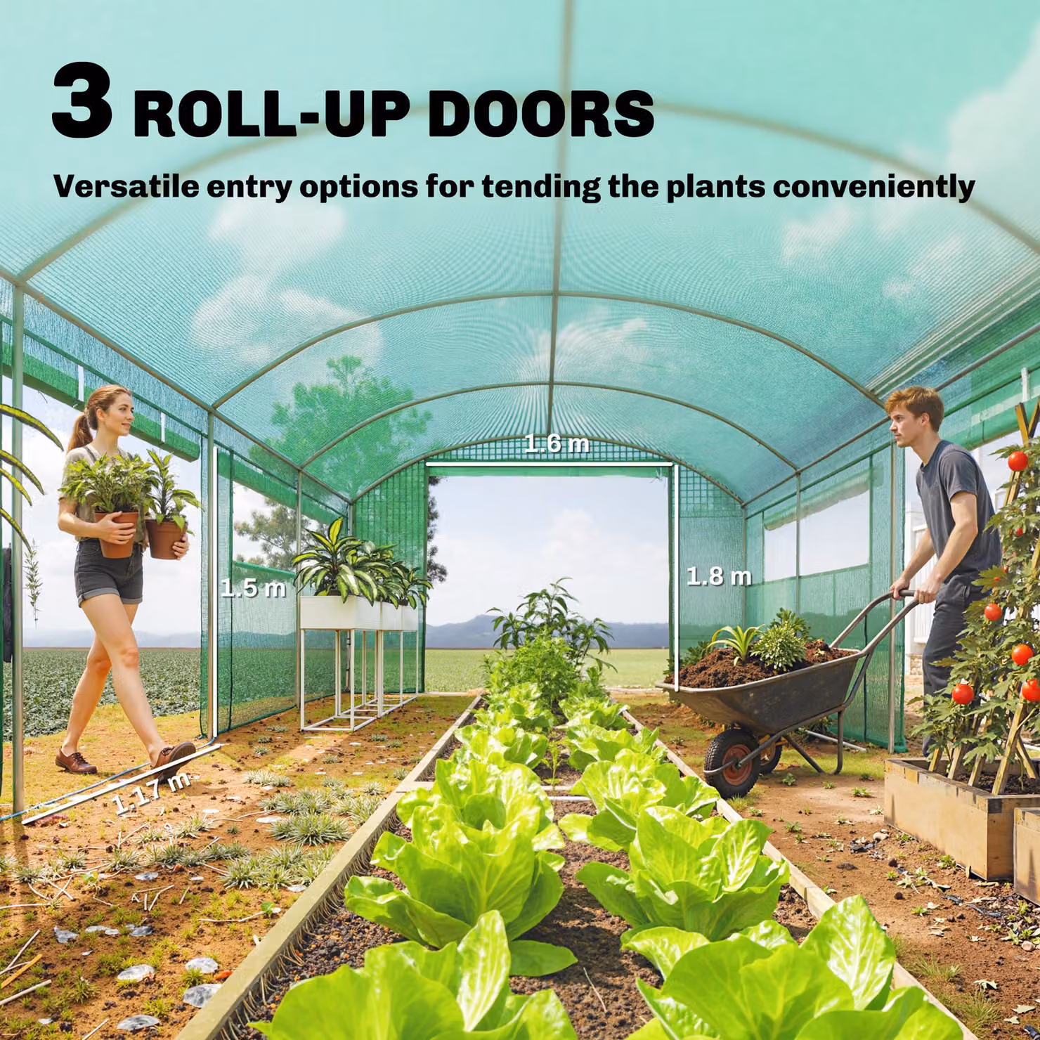 Outsunny Green Walk-In Polytunnel Greenhouse with Roller Window and Galvanised Steel Frame – 2