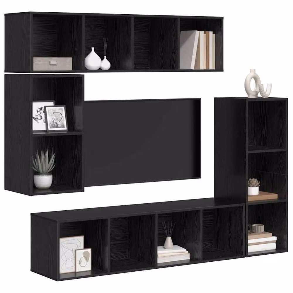 Berkfield Home 4-Piece Wall-Mounted Storage Set in Black Oak Engineered Wood – 3