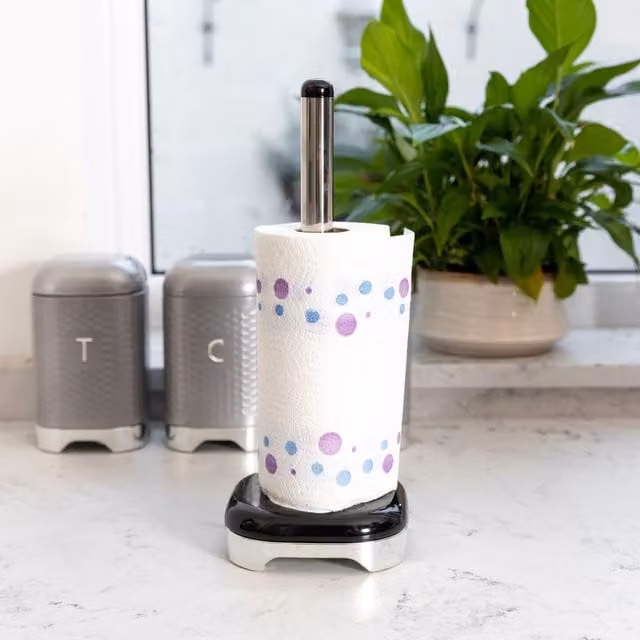 KitchenCraft Black Freestanding Metal Towel Holder, 17.5 cm