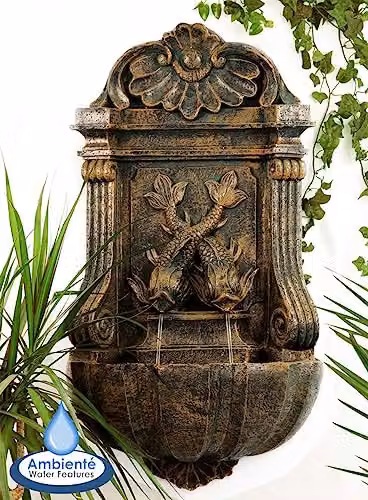 Primrose Antique Wall Mounted Water Feature Fountain in Green and Bronze, Height: 86 cm – 6