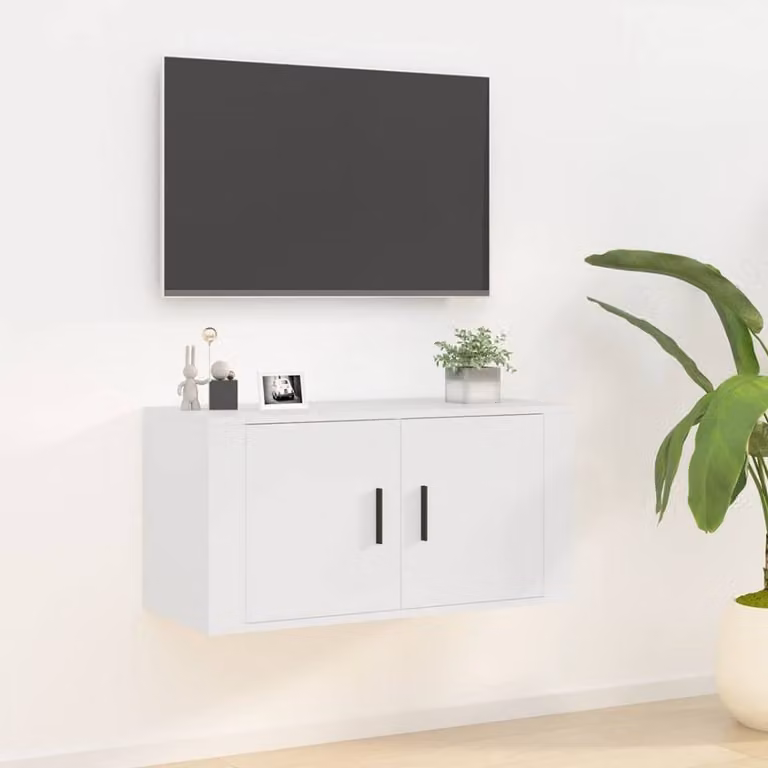 Berkfield Home Wall Mounted TV Cabinet in White, W: 80 cm, D: 34.5 cm, H: 40 cm