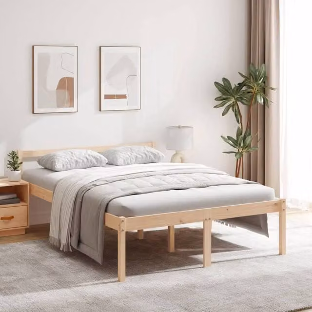 Berkfield Home Double Bed Frame in Brown Solid Pine Wood, W: 135 cm, L: 190 cm