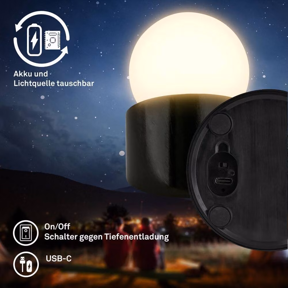 Briloner Black Mini LED Cordless Table Lamp with Dimmable Warm White Light and IP54 Rating – 3