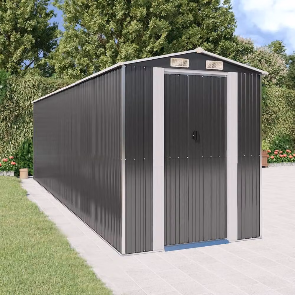 Berkfield Home Anthracite and Black Galvanised Steel Garden Shed with Sliding Gable Doors and Side Vent, W/D/H: 192 x 689 x 223 cm – 2