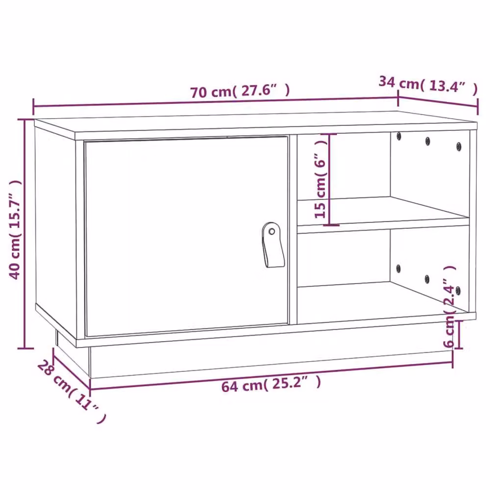 Berkfield Home Black Solid Wood Pine TV Cabinet W/D/H: 70 x 34 x 40 cm – 5