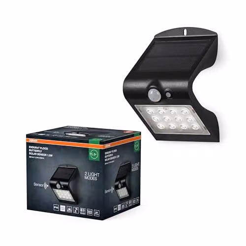 Osram Endura Solar LED Floodlight, Black, 1.5W, 200lm, with Motion and Dusk Sensors, IP65, 4000K Cool White – 3