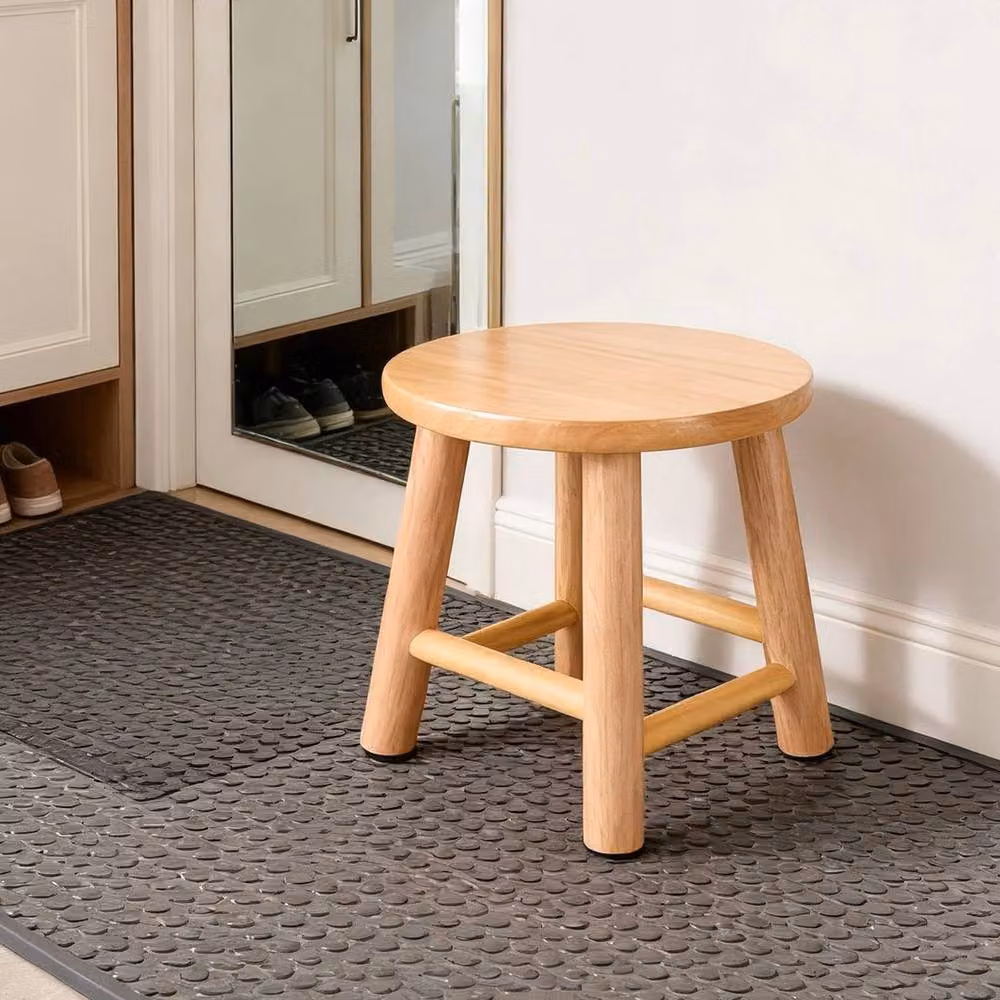 FLAVORA Small Round Wooden Step Stool in Beige – 3