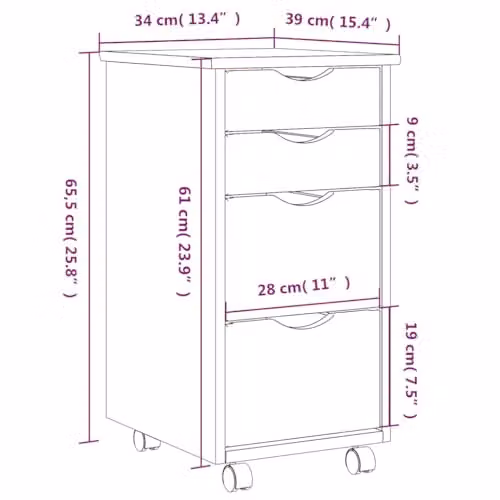 vidaXL MOSS Rolling Cabinet with Drawers in Honey Brown Solid Pine Wood – 3