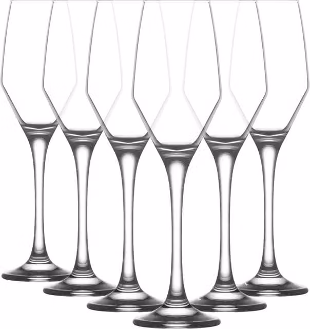 LAV Ella Glass Champagne Flutes, 230ml, Pack of 6, Transparent – 1
