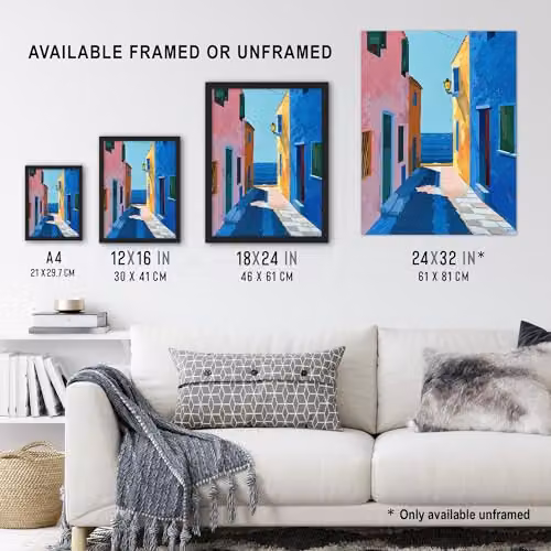 Artery8 Mediterranean Spanish Coastal Framed Wall Art Print, Multicolour, W: 21.0 cm, H: 29.7 cm – 3