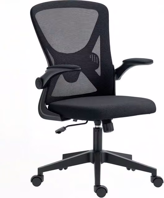 Rolipo Black Mesh Task Chair with Flip-Up Armrests and Castors – 1