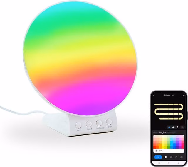 ValueLights Smart Sunrise Alarm Clock in White with RGBIC Multicolour Lighting and Voice Control Compatibility