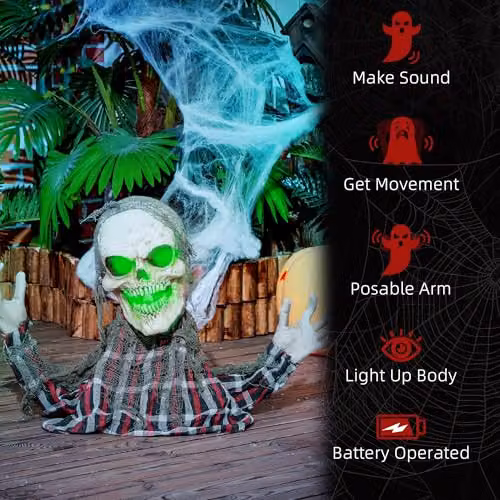 HOMCOM Groundbreaker Skeleton Halloween Animatronic Prop in Grey – 6