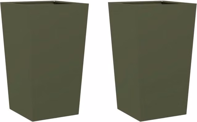 Berkfield Home Steel Garden Planter Tubs, Olive Green, 2 Pack, W/D/H: 45 x 45 x 75 cm