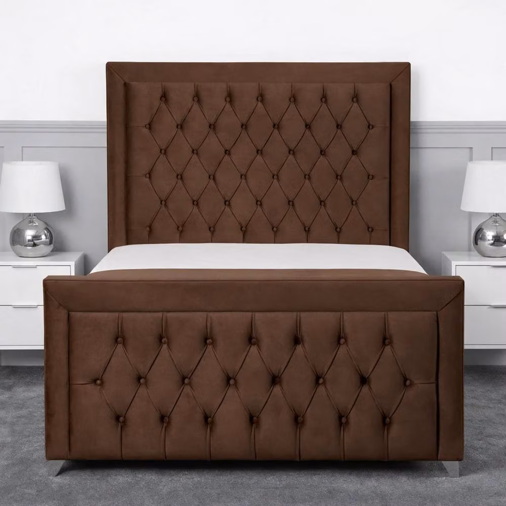 Living Comfort Bedz Ember Plush Velvet Upholstered Bed with Slatted Base and 48 Inch Headboard, Brown, Size: Double (140 x 200 cm) – 2
