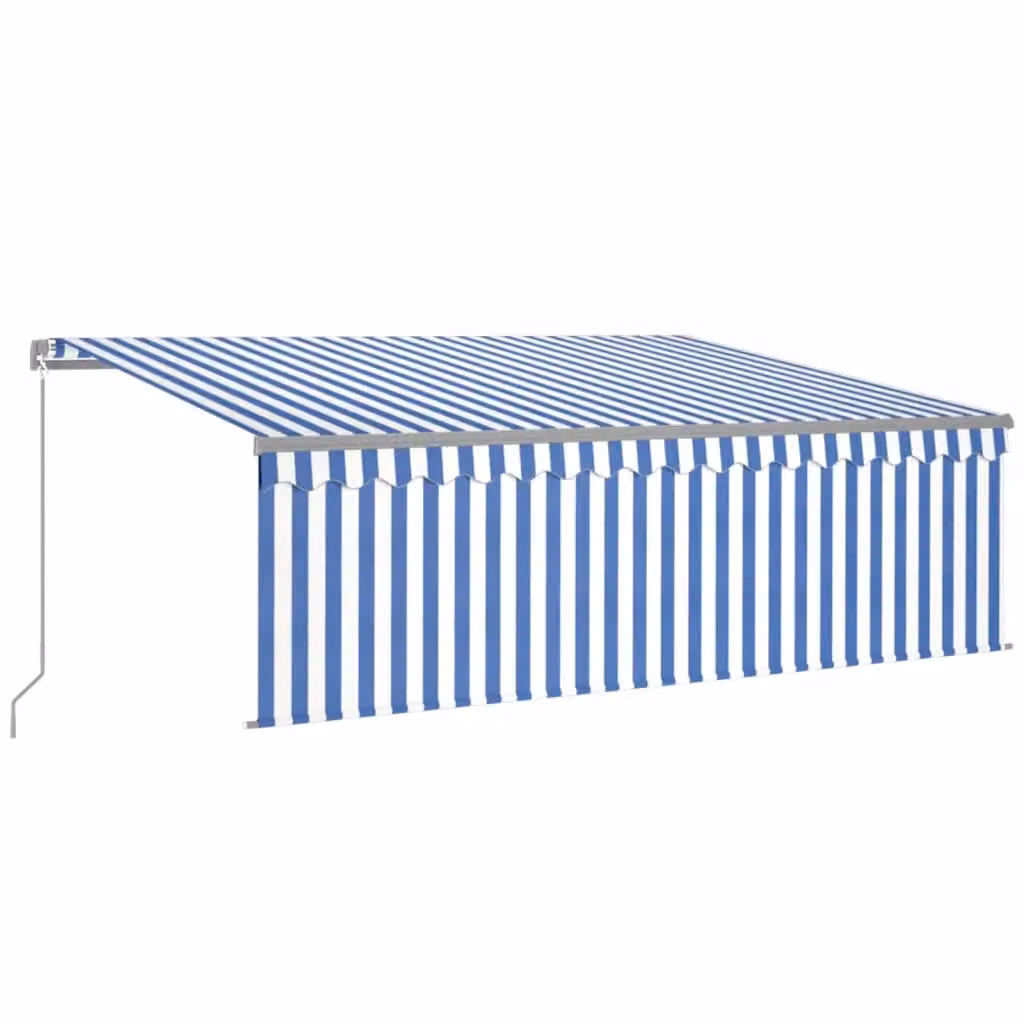 Berkfield Home Manual Retractable Awning with Blind and LED, Blue and White Striped, W: 400 cm, D: 300 cm – 2