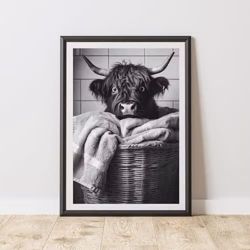 60 Second Makeover Highland Cow Laundry Basket Modern Paper Poster, A4