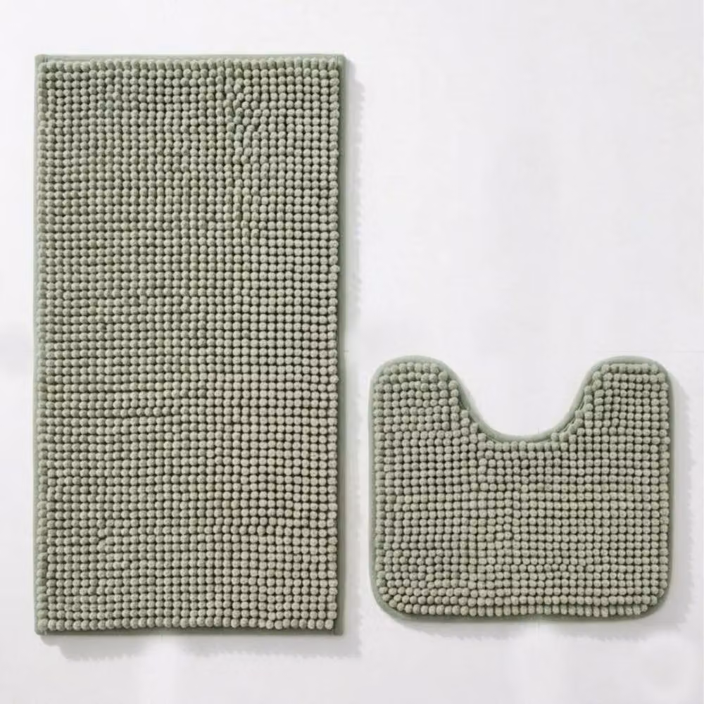 Snug City 2-Piece Chenille Loop Bath Mat and WC Pedestal Mat Set in Green, W: 50 cm x L: 80 cm – 2