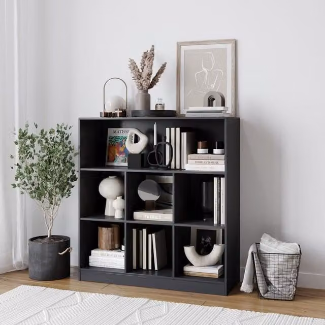 URBNLIVING Modern 7 Cube Wooden Bookcase in Black