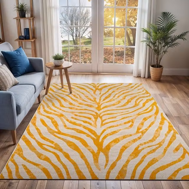 Livabliss City Zebra Animal Print Boho Rug in Grey, Beige and Yellow, W: 160 cm, D: 220 cm