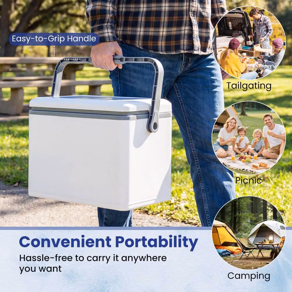 Costway Portable Hard Cooler 12L Injection Moulded Insulated Ice Chest in White – 4