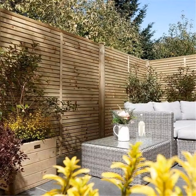 Cheshire Pack of 3 Pressure Treated Contemporary Wood Screen Panels in Brown, 182.88 x 182.88 cm – 1