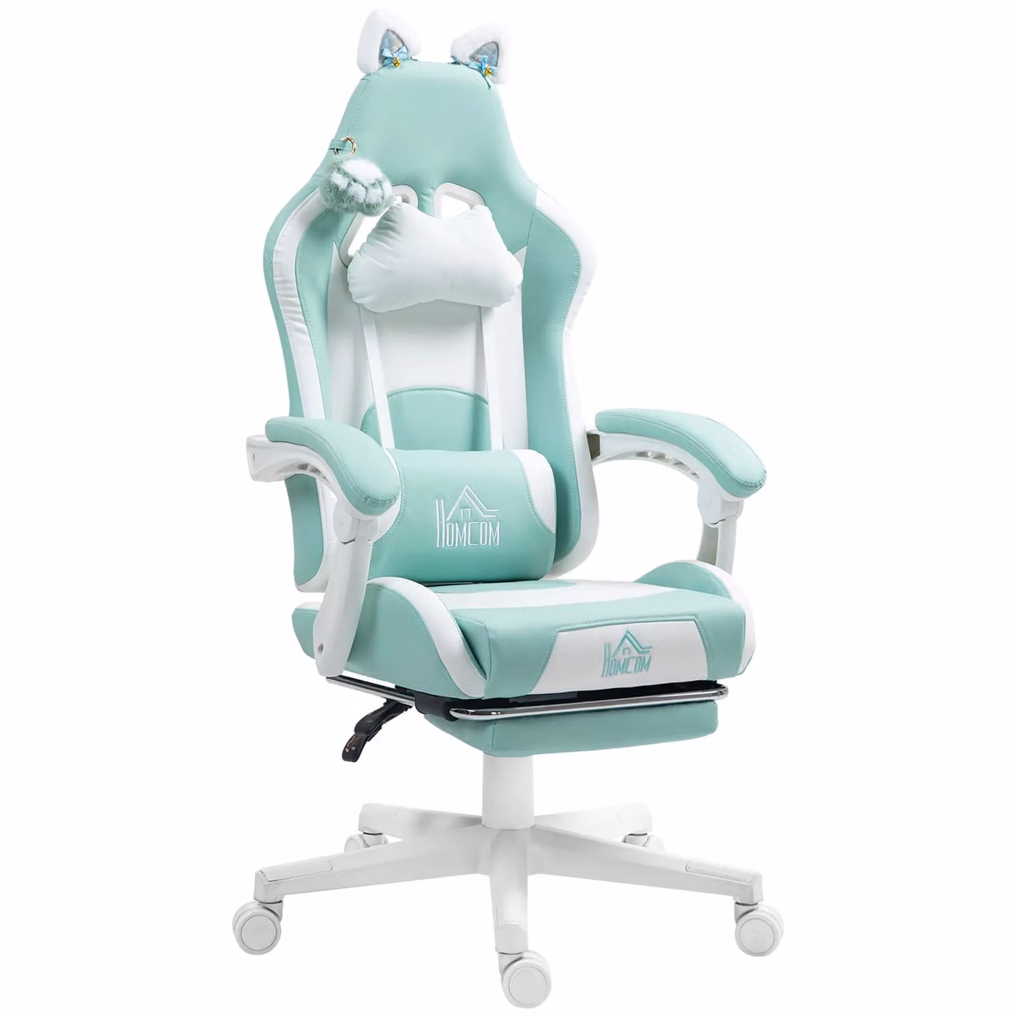 HOMCOM Blue Synthetic Leather Gaming Chair with Footrest and Headrest – 2
