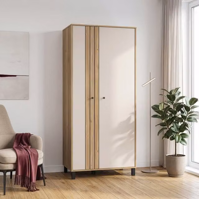 Furniture To Go Grafton 2 Door Wardrobe in Cream and Oak with Soft Close Hinged Doors