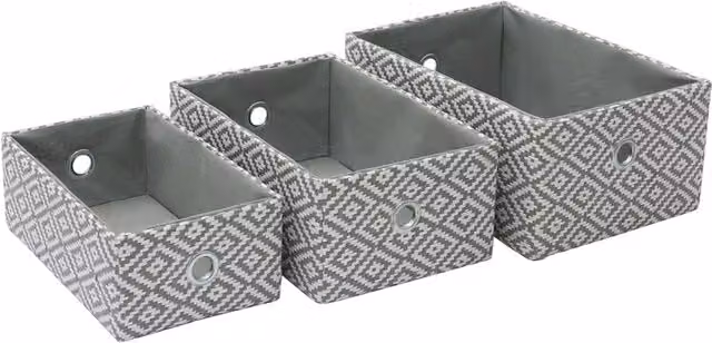 JVL Argyle Set of 3 Rectangular Storage Baskets with Handles in Grey