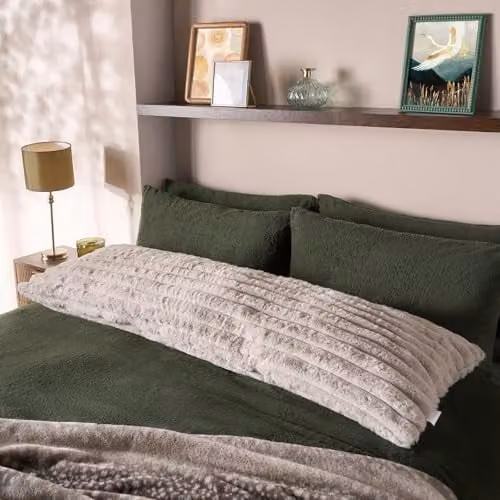 OHS Ribbed Faux Fur Bolster Pillow in Sand, W/D/H: 125 x 45 x 45 cm